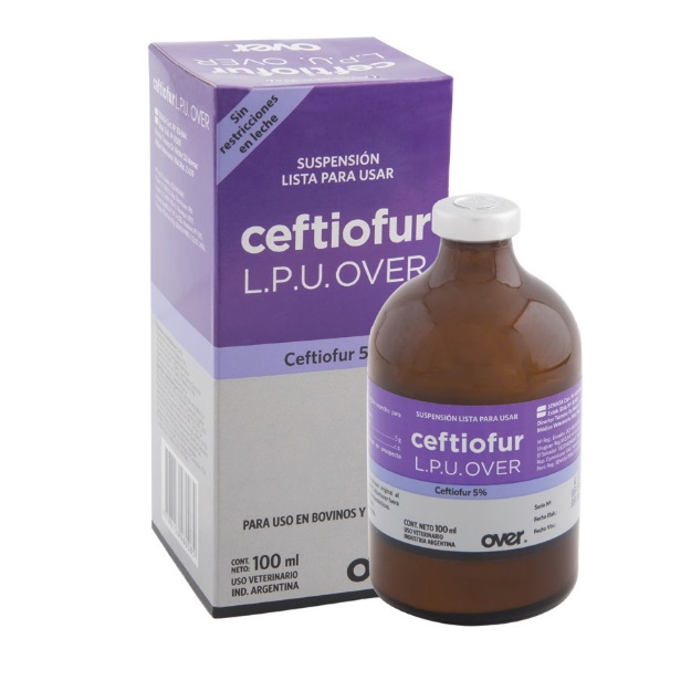 CEFTIOFUR L.P.U OVER - Kháng sinh phổ rộng điều trị Các bệnh đường hô hấp, các bệnh nhiễm khuẩn bởi vi khuẩn mẫn cảm ceftiofur và bệnh lở loét ở chân ở trâu bò và Các bệnh đường hô hấp ở heo.